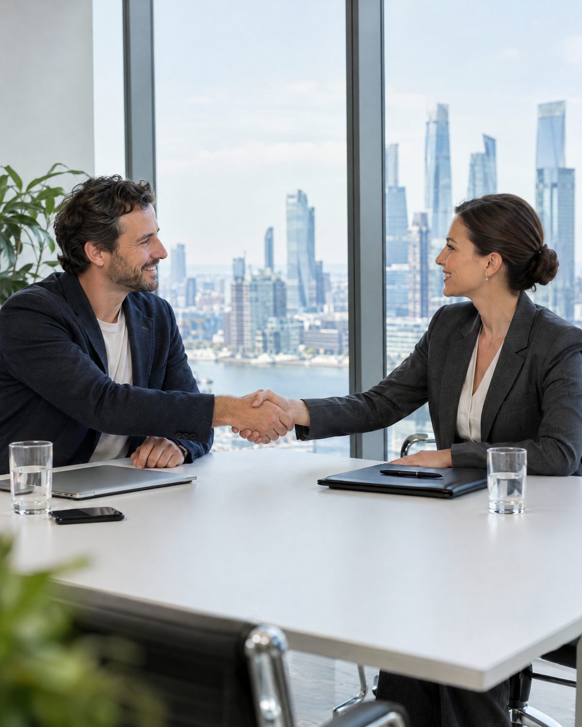 Majiteľ firmy a partnerka si podávajú ruky